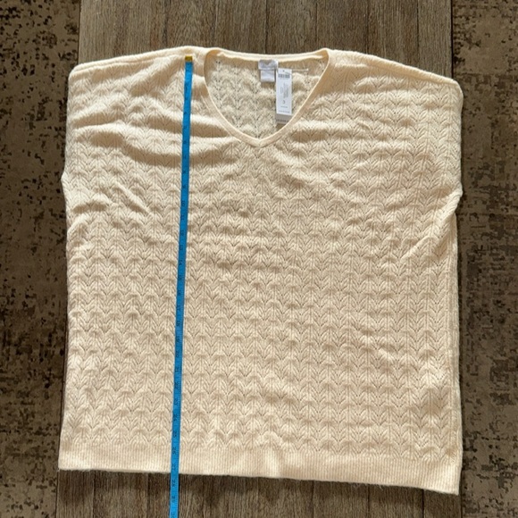 Chico's Drama Cable Pullover V-neck Sweater Oatmeal - Picture 13 of 14